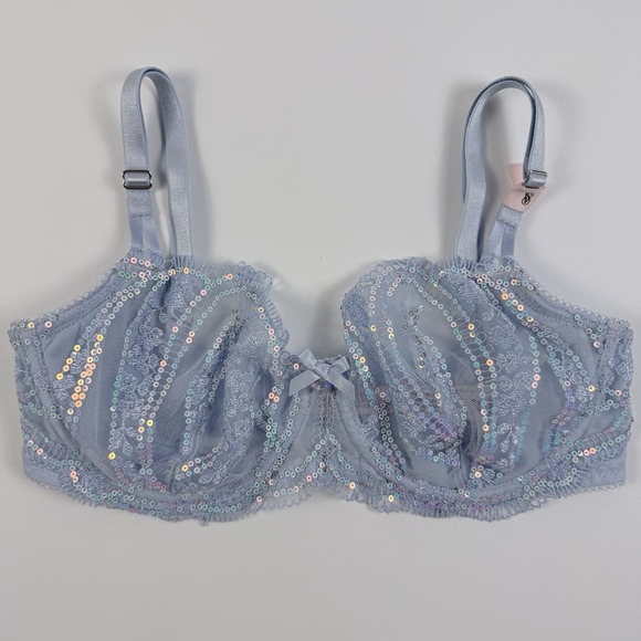Victoria's Secret Other - Victoria's Secret Dream Angels Lace Bra Unlined Uplift Sling Sequin Blue 34D NWT